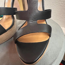 Black Leather Platform Heels Size AU 10 | Strappy Minimal Sandals Chunky Heel
