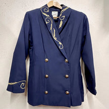 Vintage 80s Navy Blazer | Gold Baroque Scroll Embroidery, Double-Breasted Jacket