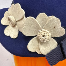 Vintage Navy Wool Felt Cloche Hat | Floral Appliqué, 1960s Style, Made England