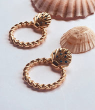 Vintage Gold Seashell Hoop Earrings | Nautical Twist Hoop Earrings | Blue Crystal Statement Earrings | Coastal Vintage Jewellery