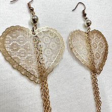 Gold Filigree Heart Chain Tassel Earrings – Vintage Lace Statement Drops