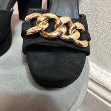 Nasty Gal Black Platform Heels with Gold Chain – Y2K Chunky Sandals Size EU