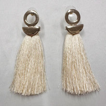 Cream Tassel Statement Earrings | Gold Tone Fringe Drop Earrings | Boho Chic Long Tassel Stud Earrings