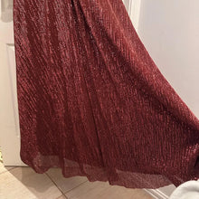 Burgundy Copper Sequin Formal Gown – Double Front Slit Long Sleeve Maxi Dress, Padded Cups & Back Zip, Shimmering Red Bronze Evening