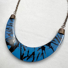 Vintage Blue Statement Necklace – Sculptural Crescent Resin Pendant with Abstract Black Pattern