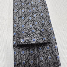 Vintage Black & Silver Silk Necktie with Blue Geometric Pattern Retro Tie