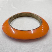 Vintage Orange Acrylic & Metal Bangle Bracelet | Retro Oval Statement Bracelet | 70s Style Jewelry