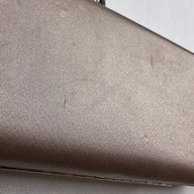 Vintage Champagne Satin Evening Clutch, Rhinestone Clasp, Chain Strap Shoulder Bag