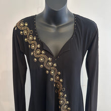 Black Gold Rhinestone Maxi Dress, Long Sleeve Deep V Neck Evening Gown, Diagonal Embellished Formal Dress, Elegant Statement Party Wear