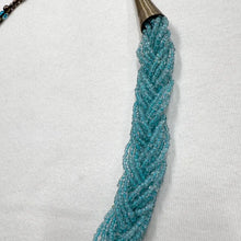 Vintage Turquoise Beaded Statement Necklace – Braided Aqua Glass, Gold-Tone Centre Pieces
