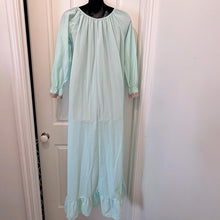 Vintage 1970s Vieling Mint Green Maxi Nightgown | Pleated All Nylon Sleepwear with Contrast Lace & Ruffle Hem | Size 12 Fits Small to Medium