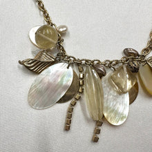 Vintage Shell Charm Necklace | Boho Gold Tone Statement Necklace | Mother of Pearl Jewelry | Coastal Layered Charm Necklace