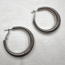 Vintage Ribbed Silver Hoop Earrings, Chunky 90s Statement Jewelry