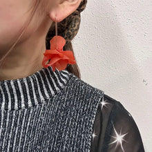 Statement Coral Flower Drop Earrings | Frosted Acrylic Floral Earrings | Gold Wire Hook Dangle Earrings