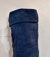 Blue Two-Tone Over The-Knee Boots – Suede & Leather Mix