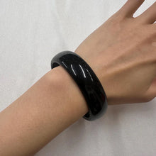 Vintage Black Acrylic Bangle / Minimal Glossy Chunky Bracelet / Classic Retro Jewelry