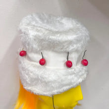 Vintage White Faux Fur Cherry Bucket Hat | Y2K Retro Statement Cap