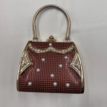 Vintage Gold-Tone Brown Mini Top Handle Bag with Pearl Details