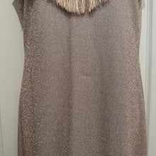 Vintage Metallic Rose Gold Fringe V-Neck Maxi Dress Size M Shimmer Column Slit
