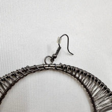 Statement Hoop Wire Earrings | Gunmetal Gray Silver Oversized Circular Dangle Earrings | Boho Industrial Handmade Style