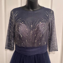 Vintage Tony Bowls Navy Beaded Tulle Evening Dress – Celestial Y2K Princess Gown