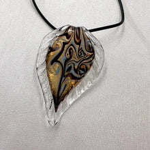 Vintage Murano Style Glass Leaf Necklace / Art Glass Pendant / Swirl Pattern Necklace / Statement Glass Jewelry / Retro Necklace