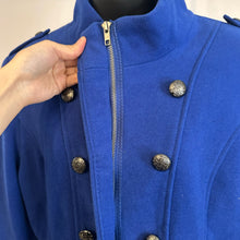 Royal Blue Wool Coat | Double-Breasted Military Style Jacket | High Neck Fitted Outerwear