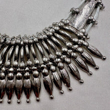 Vintage Tribal Statement Necklace | Gunmetal Fringe Bib Necklace | Boho Festival Collar Necklace | Silver Tone Ethnic Jewelry