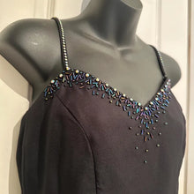 Vintage Handmade Black Evening Gown with Iridescent Rhinestone Straps & Detachable Bow Belt - Open Back Formal Maxi Dress