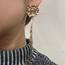 Vintage Gold Floral Drop Earrings with Pink Beads | Botanical Dangle Jewellery