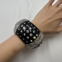 Vintage Black Rhinestone Wide Cuff Bangle / Oversized Statement Bracelet / Y2K Glam Crystal Bracelet