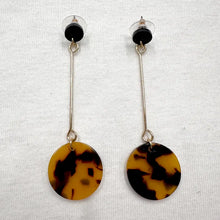Tortoiseshell Style Drop Earrings – Long Gold Dangle Earrings with Resin Disc