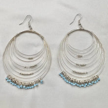 Vintage Champagne Gold Multi Hoop Earrings | Blue Seed Bead Statement Boho Jewellery