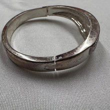 Vintage Rhinestone Open Cuff Bracelet / Silver Tone Geometric Bangle / Art Deco Style Jewelry