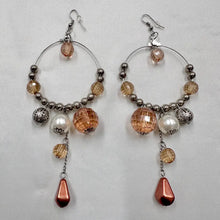 Vintage Brown Beaded Hoop Statement Earrings | Bronze & Faux Pearl Dangle Earrings | Boho Oversized Hoop Earrings