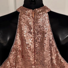 Bariano Rose Gold Sequin Halter Maxi Dress – Y2K Glam Open Back Formal Gown