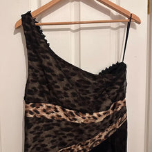 Vintage Y2K Leopard Print One Shoulder Gown | Asymmetric Maxi Dress, Sheer Overlay