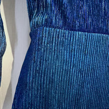 Vintage Electric Blue Metallic Pleated Mini Dress | 1980s Sheer Ruffle Party Cocktail Dress