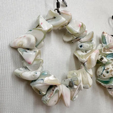 Vintage Mother of Pearl Chip Hoop Earrings | Shell Statement Hoops | Iridescent Beaded Earrings