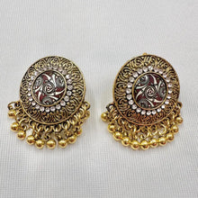 Vintage Boho Gold Medallion Earrings | Rhinestone & Coin Fringe Drop Earrings | Ethnic Statement Earrings