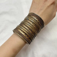 Vintage Wide Gold Tone Cuff Bracelet | Tribal Boho Statement Bangle | Adjustable Textured Metal Cuff