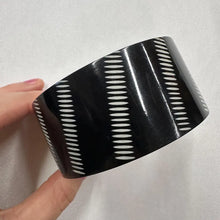 Vintage Wood & Black Acrylic Wide Bangle | Chunky Statement Bracelet | Geometric Artisan Cuff | Bohemian Jewelry