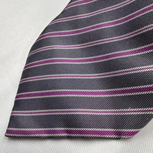 Vintage Italian Silk Tie Gray Purple White Diagonal Stripe 100% Silk Necktie