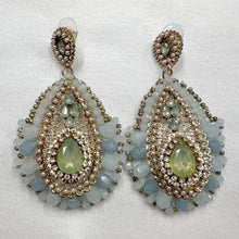 Vintage Pastel Beaded Statement Drop Earrings – Gold Filigree & Crystal Teardrop
