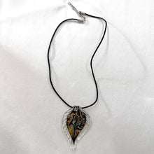 Vintage Murano Style Glass Leaf Necklace / Art Glass Pendant / Swirl Pattern Necklace / Statement Glass Jewelry / Retro Necklace