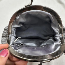 Vintage Charcoal Grey Satin Ruched Evening Bag, Kiss Lock Frame Purse, Y2K Formal Mini Handbag