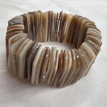 Vintage Mother of Pearl Stretch Bracelet | Natural Shell Tile Bracelet | Neutral Statement Jewelry