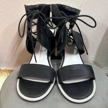 Vintage Black Leather Lace-Up Heeled Sandals / Chunky Block Heel / Minimalist Strappy Shoes / EU 40 US 9 AU 9 / 90s Style