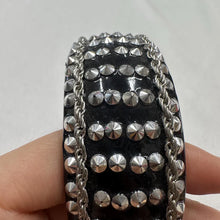 Vintage Punk Studded Bangle / Black Statement Cuff Bracelet / Rock Glam Chain Bracelet