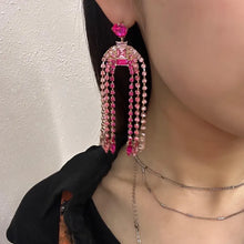 Vintage Pink Ombre Rhinestone Tassel Drop Earrings